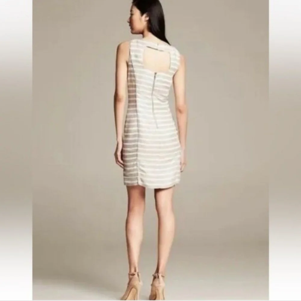 Banana Republic Neutral Stripe Linen Blend Sleeveless Summer Sheath Dress - Picture 3 of 10